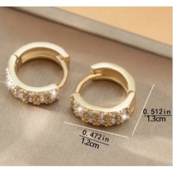 14k Gold Plated Simulated Diamond Huggie Hoop Earrings - Picture 3 of 5